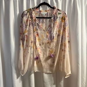 NWOT Rachel Zoe Multicolor Floral Sheer Blouse w/Tank - Size L